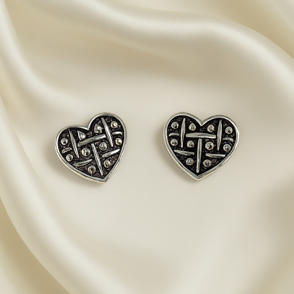 Silver & Black Heart Symbol Stud Earrings – Hypoallergenic Statement Jewelry